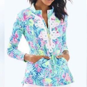 Lilly Pulitzer UPF 50+ Skipper Tunic Popover Mermaid Cove Medium NWT